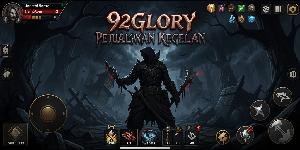 Screenshot gameplay 92GLORY dengan suasana mencekam dan karakter menyeramkan.