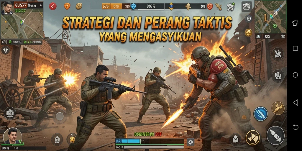 Tangkapan layar gameplay GUS77 menampilkan pertempuran taktis yang seru.