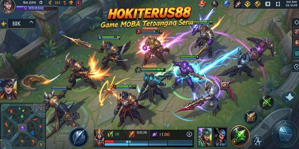 Screenshot HOKITERUS88 menampilkan aksi pertempuran seru di arena MOBA.
