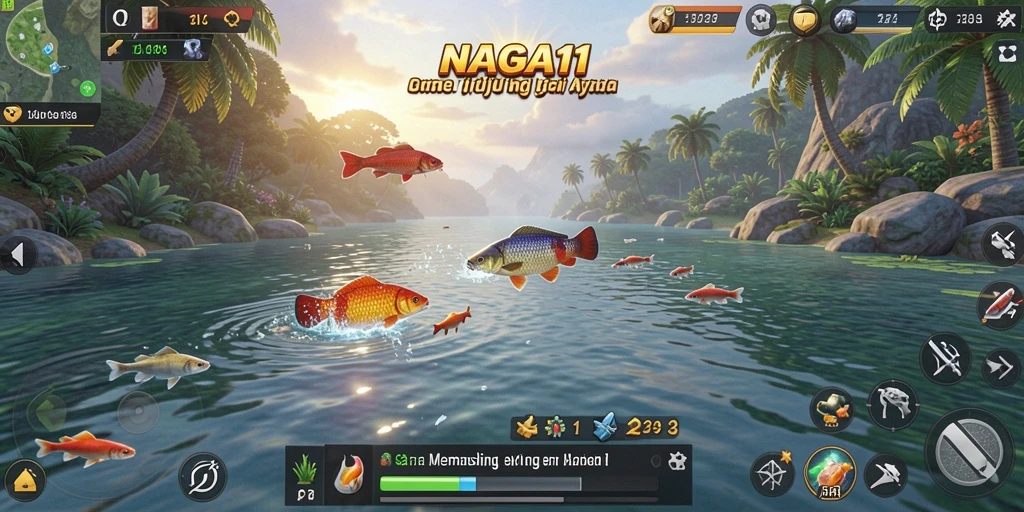 Tampilan gameplay NAGA11 yang menawan saat memancing di laut.