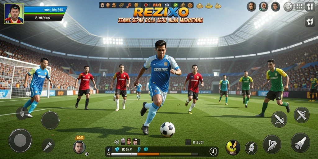 Tampilan aksion seru dalam permainan sepak bola REZIXO.