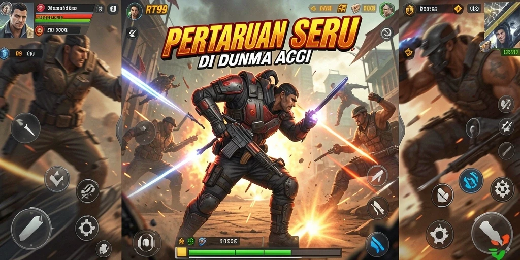 Screenshot gameplay RT99 menampilkan aksi pertarungan yang mendebarkan.