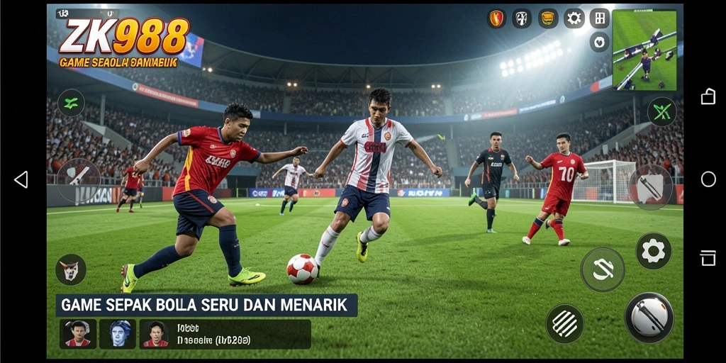 Tampilan gameplay seru di ZK988 dengan aksi sepak bola yang mendebarkan.